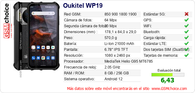 Oukitel WP19 Datos técnicos del móvil Oukitel WP19 Datos técnicos del móvil