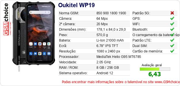 Oukitel WP19 Especificações técnicas do telemóvel Oukitel WP19 Especificações técnicas do telemóvel