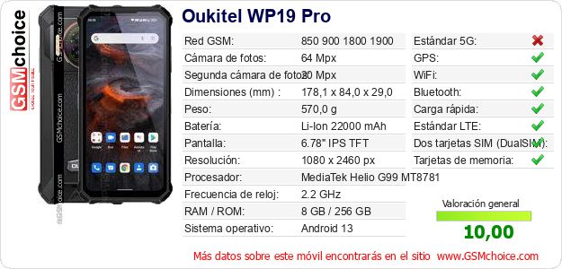 Oukitel WP19 Pro Datos técnicos del móvil Oukitel WP19 Pro Datos técnicos del móvil