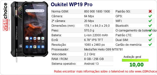 Oukitel WP19 Pro Especificações técnicas do telemóvel Oukitel WP19 Pro Especificações técnicas do telemóvel