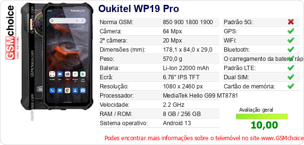 Oukitel WP19 Pro Especificações técnicas do telemóvel Oukitel WP19 Pro Especificações técnicas do telemóvel