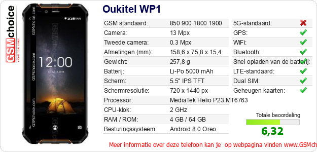 Oukitel WP1 Technische gegevens 