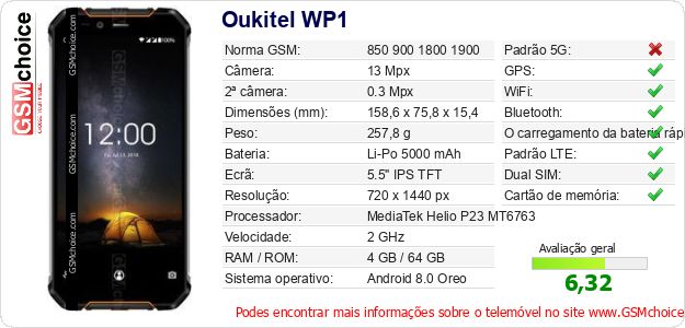 Oukitel WP1 Especificações técnicas do telemóvel Oukitel WP1 Especificações técnicas do telemóvel