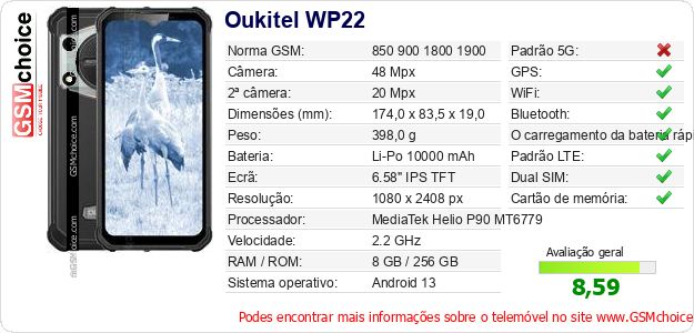 Oukitel WP22 Especificações técnicas do telemóvel Oukitel WP22 Especificações técnicas do telemóvel
