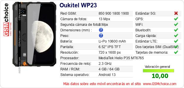 Oukitel WP23 Datos técnicos del móvil Oukitel WP23 Datos técnicos del móvil