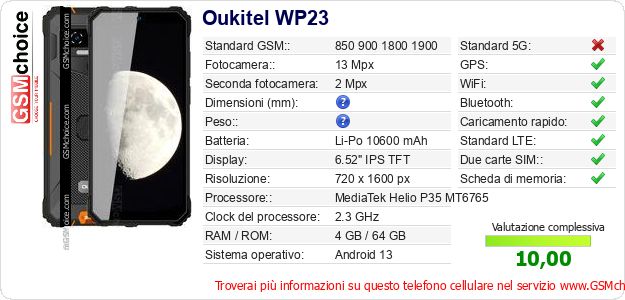Oukitel WP23 Dati tecnici di telefono cellulare Oukitel WP23 Dati tecnici di telefono cellulare