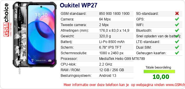 Oukitel WP27 Technische gegevens Oukitel WP27 Technische gegevens