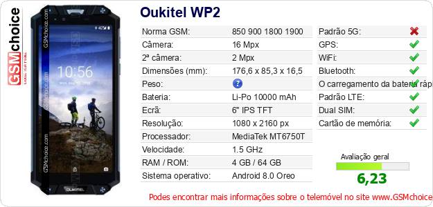 Oukitel WP2 Especificações técnicas do telemóvel 