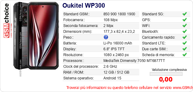 Oukitel WP300 Dati tecnici di telefono cellulare Oukitel WP300 Dati tecnici di telefono cellulare