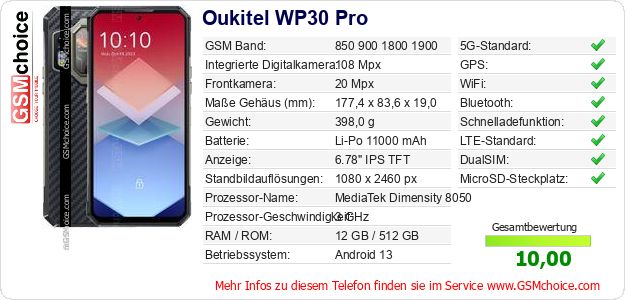 Oukitel WP30 Pro technische Daten Oukitel WP30 Pro technische Daten