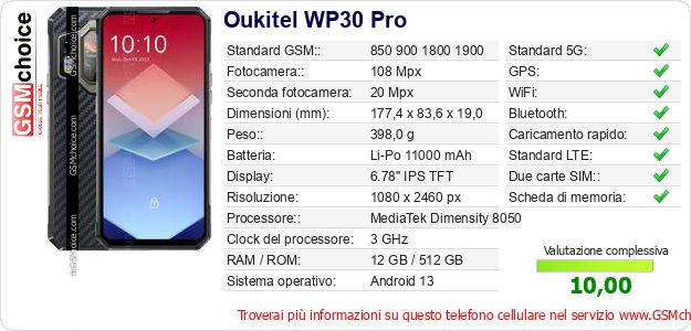 Oukitel WP30 Pro Dati tecnici di telefono cellulare Oukitel WP30 Pro Dati tecnici di telefono cellulare