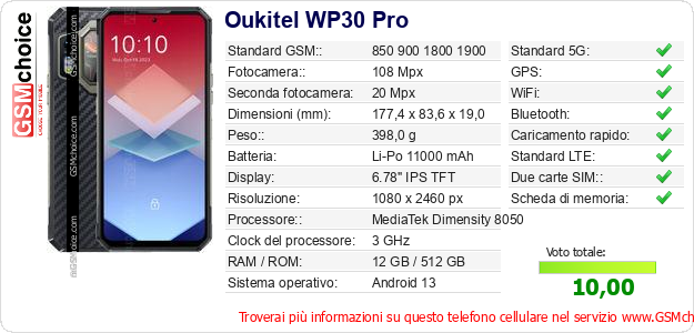 Oukitel WP30 Pro Dati tecnici di telefono cellulare Oukitel WP30 Pro Dati tecnici di telefono cellulare