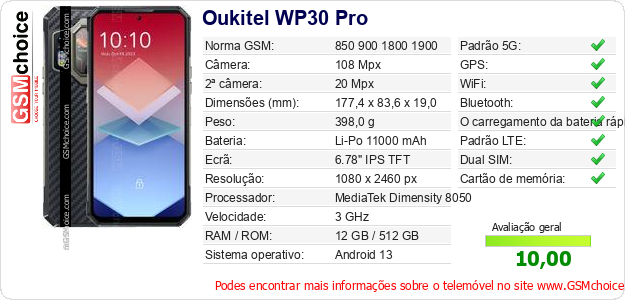 Oukitel WP30 Pro Especificações técnicas do telemóvel Oukitel WP30 Pro Especificações técnicas do telemóvel
