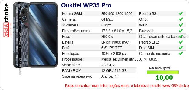 Oukitel WP35 Pro Especificações técnicas do telemóvel Oukitel WP35 Pro Especificações técnicas do telemóvel