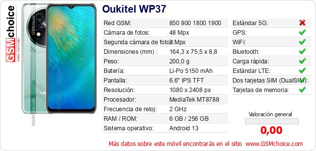 Oukitel WP37 Datos técnicos del móvil Oukitel WP37 Datos técnicos del móvil
