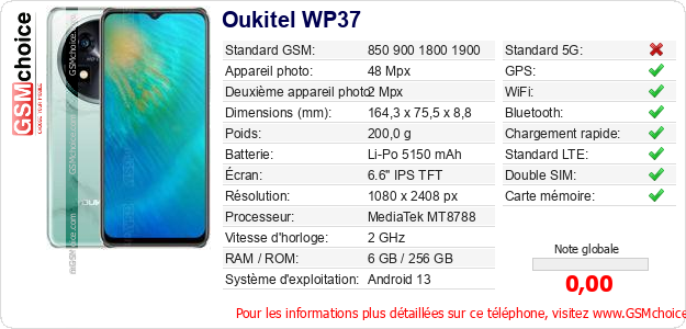 Oukitel WP37 Fiche technique Oukitel WP37 Fiche technique