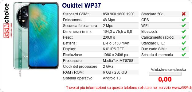 Oukitel WP37 Dati tecnici di telefono cellulare Oukitel WP37 Dati tecnici di telefono cellulare