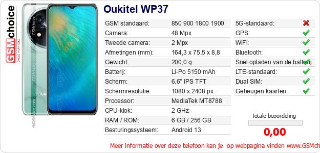 Oukitel WP37 Technische gegevens Oukitel WP37 Technische gegevens