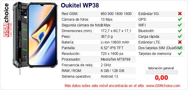 Oukitel WP38 Datos técnicos del móvil Oukitel WP38 Datos técnicos del móvil