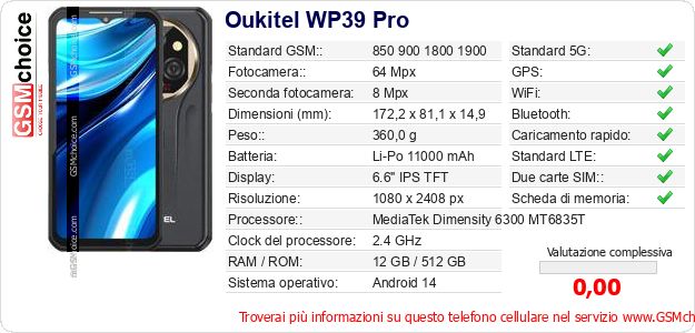 Oukitel WP39 Pro Dati tecnici di telefono cellulare Oukitel WP39 Pro Dati tecnici di telefono cellulare
