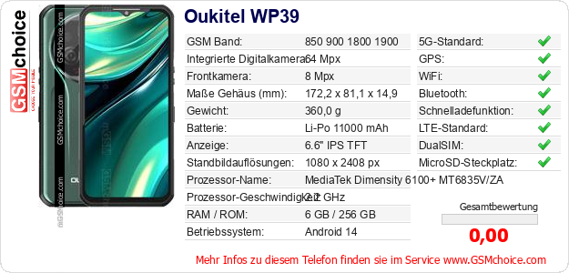 Oukitel WP39 technische Daten Oukitel WP39 technische Daten
