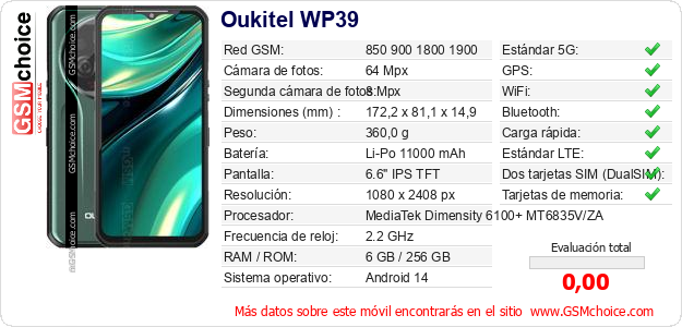 Oukitel WP39 Datos técnicos del móvil Oukitel WP39 Datos técnicos del móvil
