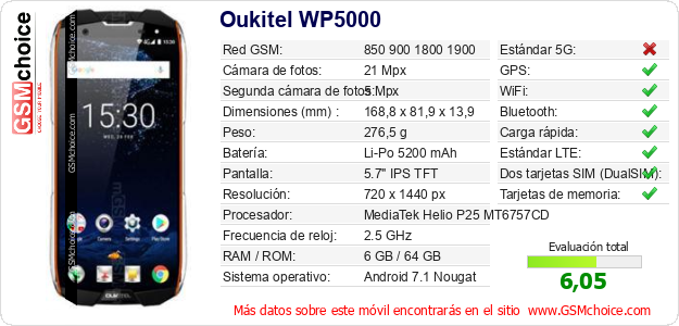 Oukitel WP5000 Datos técnicos del móvil Oukitel WP5000 Datos técnicos del móvil
