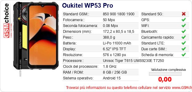 Oukitel WP53 Pro Dati tecnici di telefono cellulare Oukitel WP53 Pro Dati tecnici di telefono cellulare