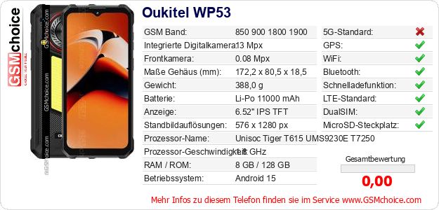 Oukitel WP53 technische Daten Oukitel WP53 technische Daten