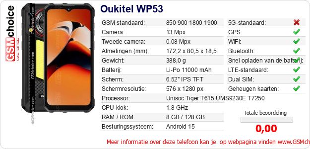 Oukitel WP53 Technische gegevens Oukitel WP53 Technische gegevens