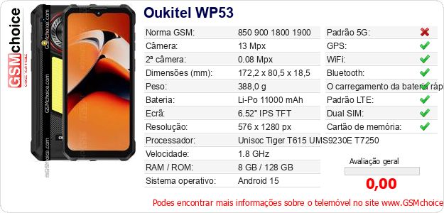 Oukitel WP53 Especificações técnicas do telemóvel Oukitel WP53 Especificações técnicas do telemóvel