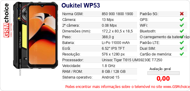 Oukitel WP53 Especificações técnicas do telemóvel Oukitel WP53 Especificações técnicas do telemóvel