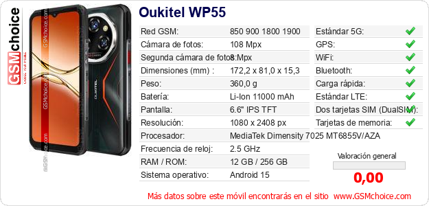 Oukitel WP55 Datos técnicos del móvil 
