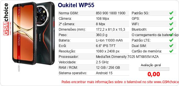 Oukitel WP55 Especificações técnicas do telemóvel Oukitel WP55 Especificações técnicas do telemóvel