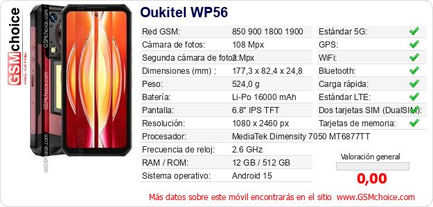 Oukitel WP56 Datos técnicos del móvil Oukitel WP56 Datos técnicos del móvil
