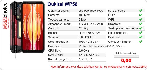 Oukitel WP56 Technische gegevens Oukitel WP56 Technische gegevens
