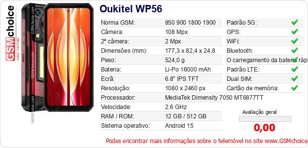 Oukitel WP56 Especificações técnicas do telemóvel Oukitel WP56 Especificações técnicas do telemóvel