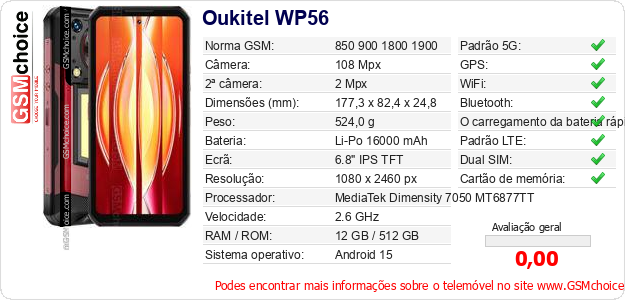 Oukitel WP56 Especificações técnicas do telemóvel Oukitel WP56 Especificações técnicas do telemóvel