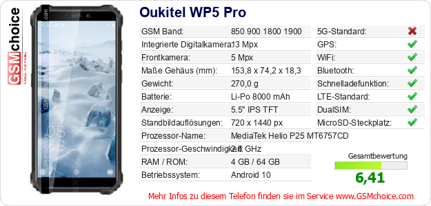 Oukitel WP5 Pro technische Daten Oukitel WP5 Pro technische Daten