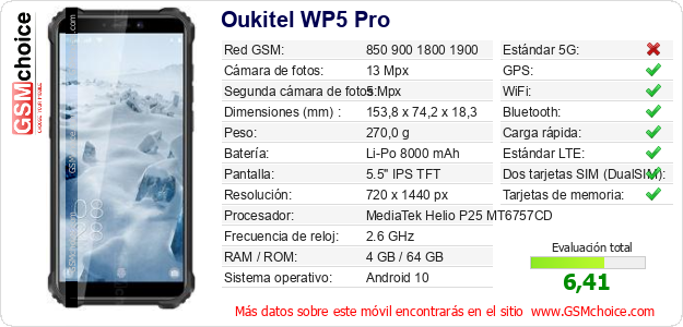 Oukitel WP5 Pro Datos técnicos del móvil Oukitel WP5 Pro Datos técnicos del móvil