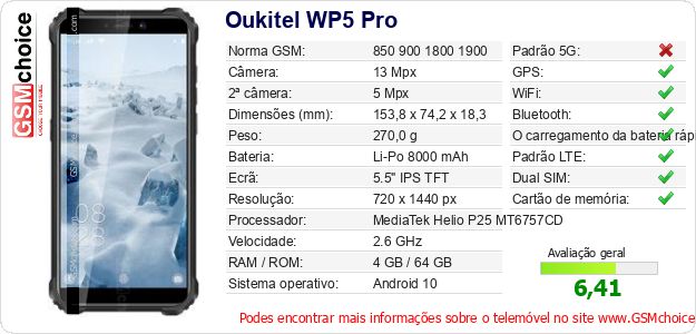 Oukitel WP5 Pro Especificações técnicas do telemóvel Oukitel WP5 Pro Especificações técnicas do telemóvel