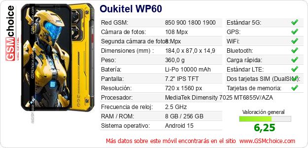 Oukitel WP60 Datos técnicos del móvil Oukitel WP60 Datos técnicos del móvil