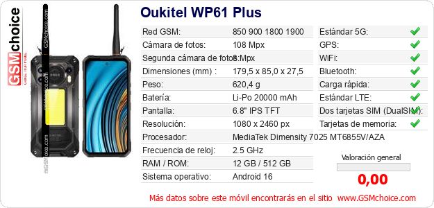Oukitel WP61 Plus Datos técnicos del móvil Oukitel WP61 Plus Datos técnicos del móvil