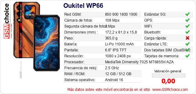Oukitel WP66 Datos técnicos del móvil Oukitel WP66 Datos técnicos del móvil