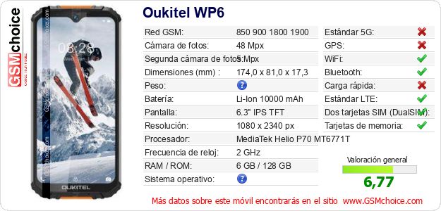 Oukitel WP6 Datos técnicos del móvil Oukitel WP6 Datos técnicos del móvil