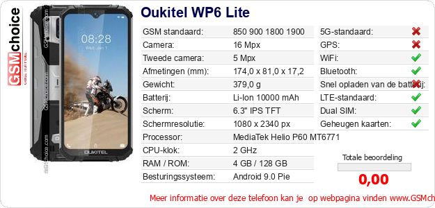Oukitel WP6 Lite Technische gegevens Oukitel WP6 Lite Technische gegevens