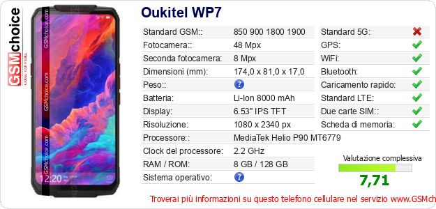 Oukitel WP7 Dati tecnici di telefono cellulare Oukitel WP7 Dati tecnici di telefono cellulare
