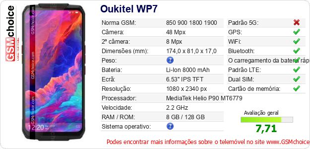 Oukitel WP7 Especificações técnicas do telemóvel Oukitel WP7 Especificações técnicas do telemóvel