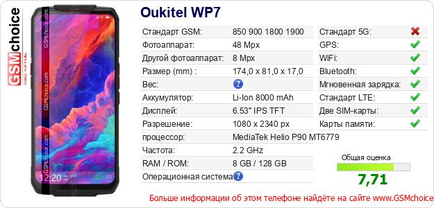 Oukitel WP7 Технические данные телефона Oukitel WP7 Технические данные телефона