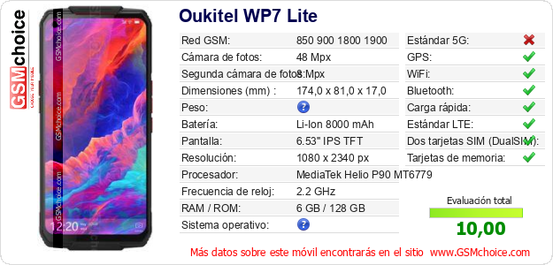 Oukitel WP7 Lite Datos técnicos del móvil Oukitel WP7 Lite Datos técnicos del móvil
